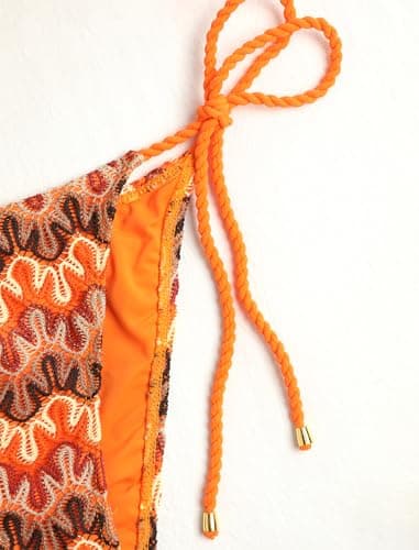 ZAFUL 2 Piece Triangle Bikini for Women Knitted Rope Halter Bikini Sets Sexy Bathing Suit Side Tie Swimsuits Beachwear Boho Orange S - Thumbnail 5