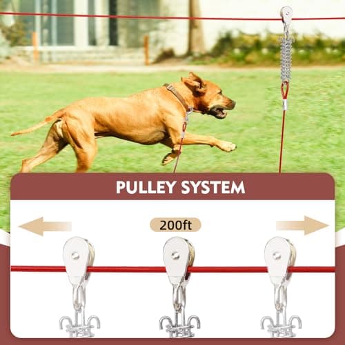 LUFFWELL 200FT Dog Runner for Yard with 15FT Tie Out Cable - Heavy Duty Dog Run Cable for Large Dogs Up to 250LBS, Backyard/Park/Camping Use (Red, 200FT+15FT) - Thumbnail 5