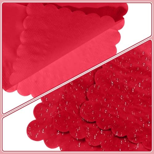 NatNarr 120 Pcs Cocktail Napkins Red Paper Napkins Red Dessert Beverage Napkin Scalloped Party Napkin for Birthday, Mothers Day, Graduation, 5 x 5 Inch - Thumbnail 4