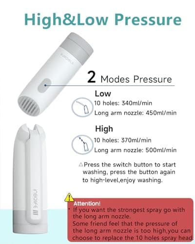 Insolife® Portable Bidet | High Pressure Travel Bidet 350ml | 2 Pressure Modes, IPX7 Waterproof, USB Rechargeable Personal Hygiene on Trip & Daily Use - Thumbnail 2