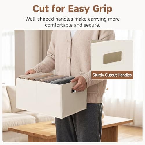 StorageWorks Fabric Storage Bins for Shelves, Closet Organizers and Storage Baskets, Closet Storage Bins with Cutout Handles, Large, 4-Pack, Ivory - Thumbnail 5