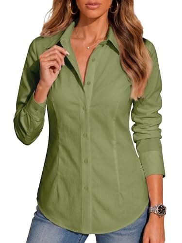 BBIBBI Women's Blouses & Button-Down Shirts for Women Business Casual Womens Work Tops Long Sleeve Button Down Moss Green Size XS - Image 1