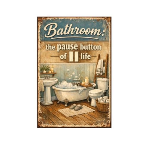 Bathroom The Pause Button of Life Vintage Metal Tin Sign 8x12 Inch Funny Relax Quote Wall Art Retro Rustic Home Decor Plaque for Bath Room with Pre Drilled Holes