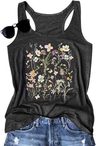 Womens Boho Floral Tank Tops Vintage Mandala Graphic Tank Summer Short Sleeve Tank Cute Racerback Tank Tops(ODark Grey20,S) - Image 1