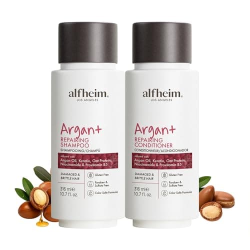 ALFHEIM Argan+ Repairing Shampoo & Conditioner Set for Dry, Damaged & Frizzy Hair with Argan Oil, Keratin, Oat Protein – Deep Repair, Shine & Frizz Control – Sulfate Free – Travel Size 10.7 oz × 2 - Image 1