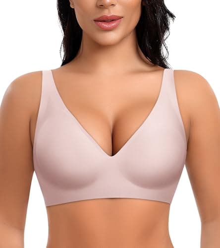 Ganado Deep V Wireless Bras for Women No Underwire Push Up Seamless Padded Comfort Bra Supportive Wirefree Bralette (Pink X-Large) - Image 1