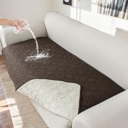 Genina 100% Waterproof Loveseat Couch Cover for 2 Cushion Couch Covers for Dogs, Anti-Slip Sectional Sofa Covers Washable Sofa Covers for Pets, 1 Piece (Coffee, Loveseat) - Image 1