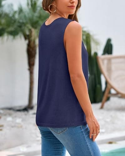 BTFBM Sleeveless Sweater Tops for Women 2026 Crew Neck Lightweight Casual Loose Tank Summer Outfits Fashion Clothing(Navy, X-Small) - Thumbnail 3
