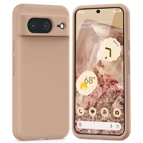 TISOOG Compatible with Google Pixel 8 Case, [Upgrade Defender Liquid Silicone] [Soft Microfiber Lining],Shockproof Slim Thin Protective Phone Case for Google Pixel 8 6.2 inch- Light Brown