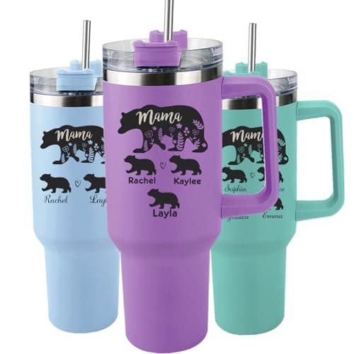 Elemtansy Mothers Day Personalized Mom Tumbler with Kids Names, Custom Birthday Gifts for Mom from Daughter and Son, Stainless Steel 40 Oz Mama Tumbler, Gifts for Grandma