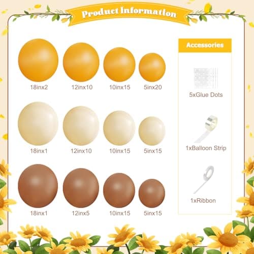 Bee Balloon Arch Kit Mustard Yellow Brown Ivory White Balloons for Sunflower Bee Theme Gender Reveal Birthday Party Baby Shower Decorations - Thumbnail 2