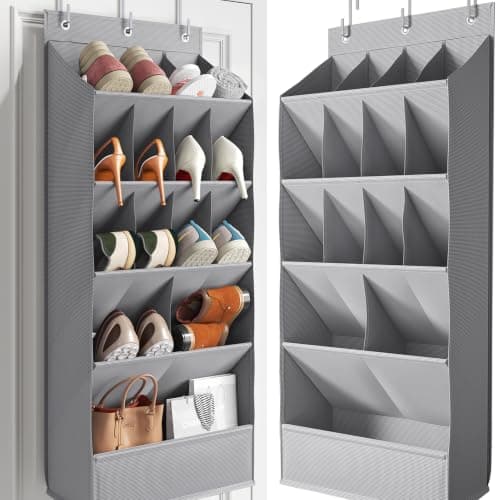 Mefirt Over the Door Shoe Rack for Closet Fit 18+ Pairs, Door Shoe Organizer with Large Breathable Pockets, Hanging Shoes Rack Fit Boots, Behind the Door Shoe Holder for Categorized Storage, Grey ﻿ - Image 1