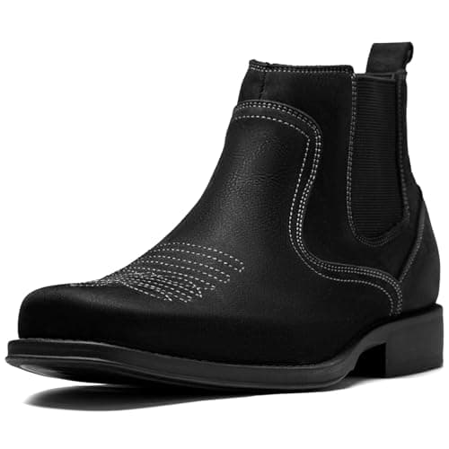 ArcBrothers Cowboy Boots for Men Square Toe - Premium Leather Ankle Western Boots Chelsea Slip On Retro Style Ultimate Comfort & Durability - Image 1
