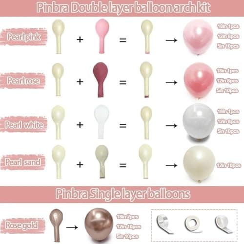 Pink White Balloon Garland Double Stuffed, Pastel Pearl Pink Champagne Gold White Sand Balloon Arch Kit for Mother's Day Birthday Baby Shower Bridal Shower Wedding Party Decorations - Thumbnail 3