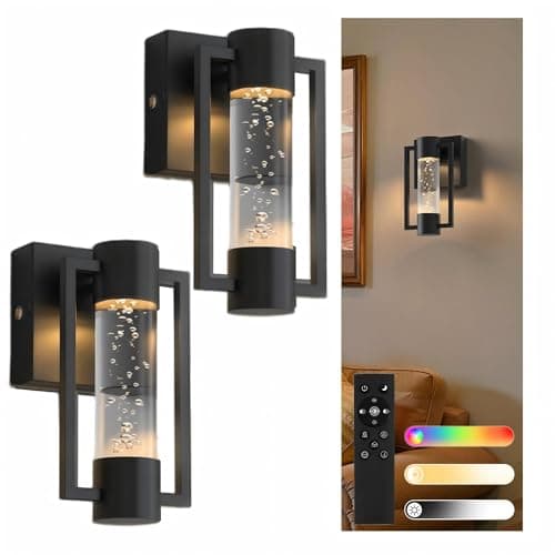 L LOHAS LED Black Battery Operated Wall Sconce Set of 2, Modern Rechargeable LED with Remote Control, Color Changing, Timer Setting, Wireless Dimmable Night Light for Bedroom, Hallway, Living Room - Image 1