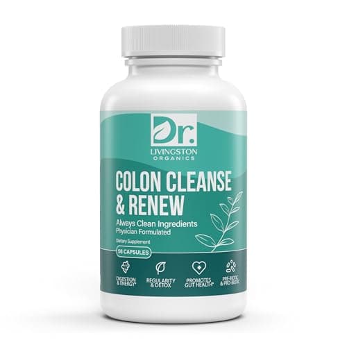 Dr. Livingston Organics Colon Cleanse for Women & Men – 14 Day Gentle Colon Cleanser with Prebiotics & Probiotics for Gut Health, Regularity, Bloating Relief & Constipation Relief – 56 Capsules