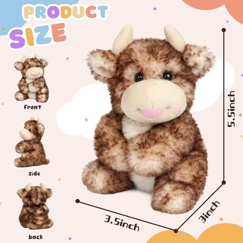 Mushymallow Sitting Cow Stuffed Animal Soft Cow Plush Toy Cute Birthday Gifts for Boys Girls Kids Toddlers,Dark Brown - Thumbnail 2