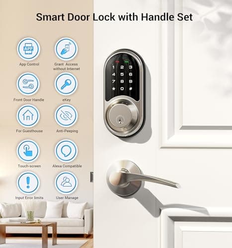 Veise RZ06B Smart Lock for Front Door, 2 Lever Handle Set, Keyless Entry Deadbolt, App Control, Electronic Digital Touchscreen Keypad, Auto Lock, IP54 Waterproof, Easy Installation, Satin Nickel - Thumbnail 4