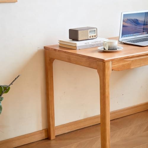 SUSVQLXG 47"x24" Solid Wood Desk with Drawers,Wood Writing Desk for Small Spaces, Home Office Desks for Work,Gaming Study PC Desk for Bedroom,Student Computer Desks(Natural Wood Color, 47 inch) - Thumbnail 5