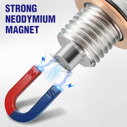 M12x1.25 Magnetic Oil Drain Plug – Strong Magnet Traps Metal Debris to Help Protect Your Engine, Leak-Free Stainless Steel Oil Pan Drain Plug with Extra Copper Washers - Thumbnail 3