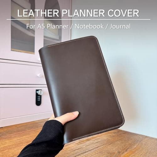 GDCELPA Composition Notebook Cover Leather Planner Cover Folio for A5 6x9in Journal with Pen Slot Card Holder - Thumbnail 2