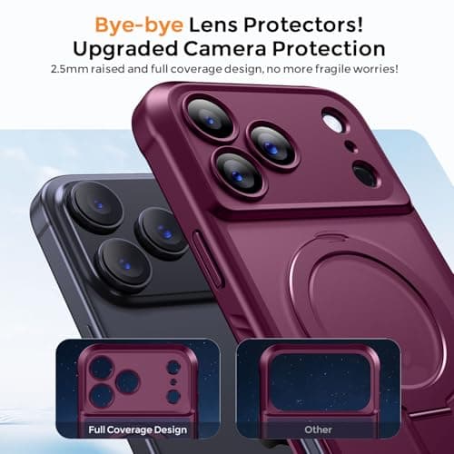 MOCCA Design for iPhone 17 Pro Max Case, Compatible with Magsafe [Premium Invisible Magnetic Ring Stand] [Military Drop Protection] Full Camera Guard Translucent Matte Slim Phone Cover 6.9",Wine Red - Thumbnail 3