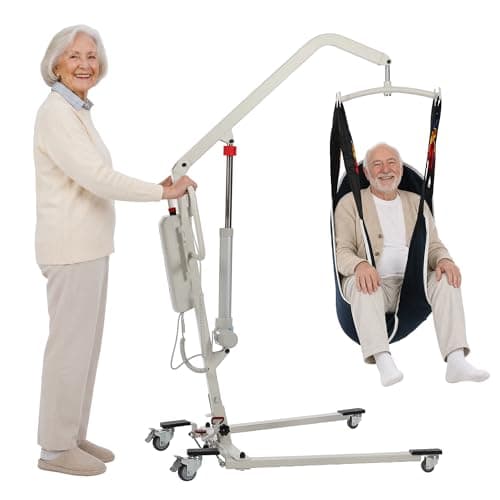 Tivaro Electric Patient Lift for Home Use, Foldable Hoyer Lift with Sling for Elderly, Portable Sit to Stand Transfer Lift, Floor to Bed & Wheelchair Assist, 330lbs, Emergency Stop
