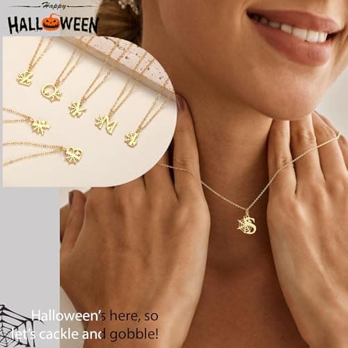 Halloween Basket Stuffers, Halloween Necklace with Spider Web Gold Necklace for Women with Initial Adjustable Non Tarnish Gold Pendnat Necklaces Trendy Stuff for Girlfriend Her Mom - Thumbnail 3
