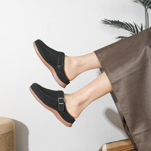 Goldnut Women's Black Closed Toe Clogs Mules Cut Out Comfortable Mules Buckle Lined Slip On Clogs Sandals for Woman Arch Support Size 6.5 - Thumbnail 2