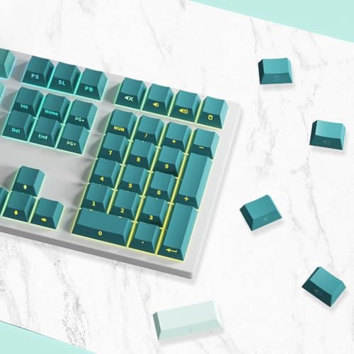 AKepopery Gradient Keycap Side-Print Shine-Through PBT Keycaps, 121 Keys Cherry Profile, Transparent Spacebar Strip, for MX Switches, for Keyboards with LED Facing South (Gradient Green) - Thumbnail 6