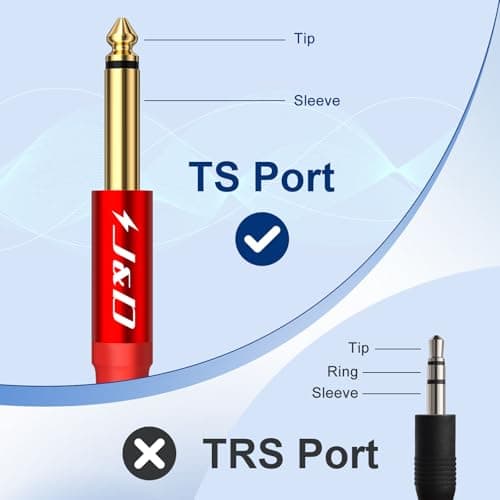 J&D Guitar Cable 2Pack, 1/4 Inch TS Instrument Cable, 6.35mm Cord for Electric Guitar, Bass, Keyboard, Amplifier, Speaker, Right Angle to Straight, Red, 6.6 Feet - Thumbnail 3