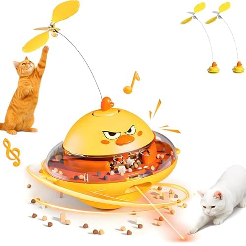 hooroor 4-in-1 Automatic Cat Toy, Interactive Laser & Feather Teaser with Bird Sounds & Treat Reward, Self-Balancing 360° Spinning Enrichment Exercise Toy for Bored Indoor Cats & Kittens - Image 1