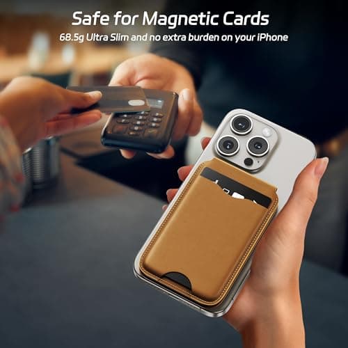 LULULOOK Magnetic Wallet Stand for iPhone, 2-in-1 Full Grain Leather Phone Wallet 3 Cards Holder w/Adjustable Stand, Fits iPhone 16/15/14/13/12 and Mag-Safe Compatible Cases, Not for Mini Models, Tan - Thumbnail 5