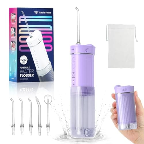 JTF Portable Water Flosser for Travel: Compact Mini Design, 3 Modes & 8 DIY Pressure Levels for Sensitive Teeth & Braces - with 5 Nozzles & Removable 230ml Tank, Cordless Oral Irrigator for On-The-Go - Image 1