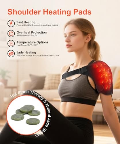 Shoulder Heating Pads for Pain Relief - Jade Stone Heated Shoulder Wrap with 3 Temperature Settings, Ideal for Rotator Cuff, Shoulder Soreness Relief at Home,Office - Thumbnail 4