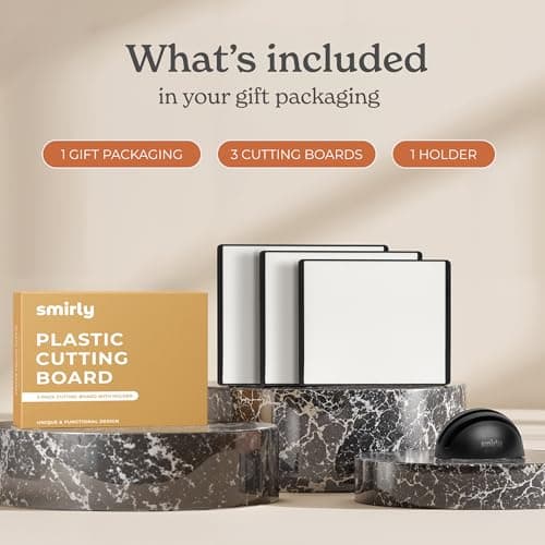 SMIRLY Plastic Cutting Board Set with Holder 3 Pieces, Non-Slip Dishwasher Safe Chopping Boards for Kitchen, Black & White - Thumbnail 2