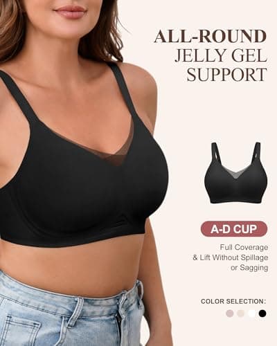 ZEBELL Wireless Bras for Women No Underwire, 2XL, Plus Size V Lace Comfortable Bralette with Support, Full Coverage T-Shirt Bra - Thumbnail 4