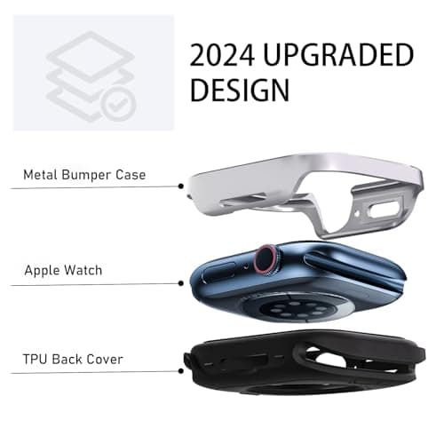 SDOCEBF Metal Rugged Case Case for Apple Watch Series 9 8 7 41mm, 360° All-Round Protective Metal Front & TPU Back Bumper for iWatch Cover Accessories Women Men - Thumbnail 3