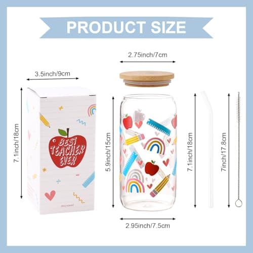 Celebloom Teacher Appreciation Gifts for Women Glass Cup with Lid Straw - Thumbnail 4