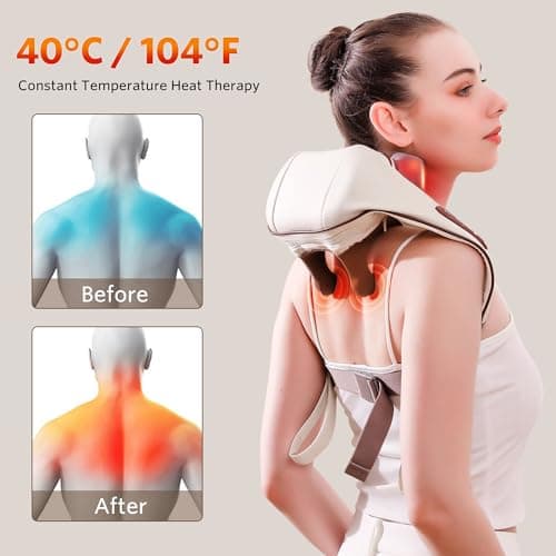 JoyLoop 3D Deep Tissue Neck and Shoulder Massager with Heat, Cordless Electric Shiatsu Back Massager, 6 Massage Nodes, 2 Wearable Modes, Portable for Office and Home Use - Thumbnail 4