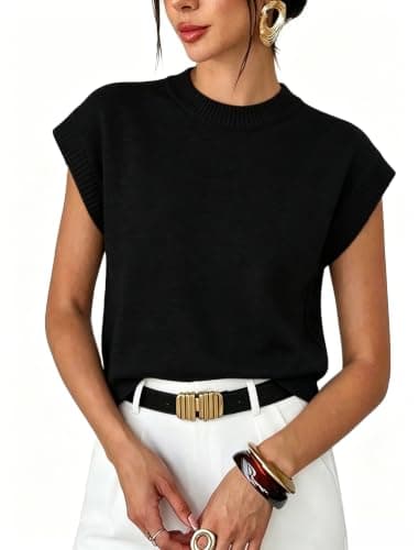Orolay Sweater Vest Women Cap Sleeve Crew Neck Knit Pullover Tank Tops - Image 1