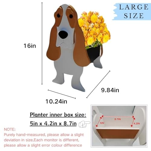 strolfay Basset Hound Dog Planter, Cute Animal Shaped Plant Pot, Large Dog Flower Pot, Gifts for Women & Pet Lovers, Indoor Outdoor Garden Home Office Decor, 9.84 x 10.24 x 15.75 Inches - Thumbnail 2