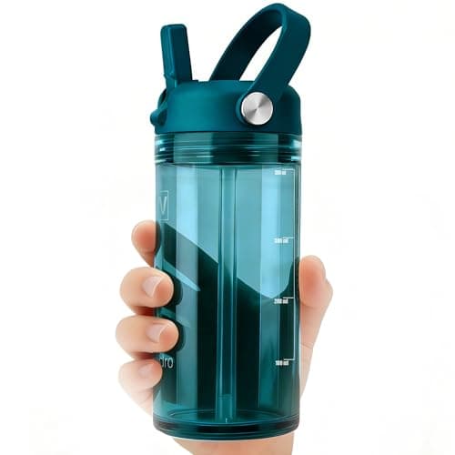 wawahydro 12oz Kids Water Bottle, BPA Free Thick Tritan Plastic Reusable, Clear Water Bottle with Straw, Leakproof Lid, Dishwasher Safe, Boy girl for School,Travel Turquoise Green - Image 1