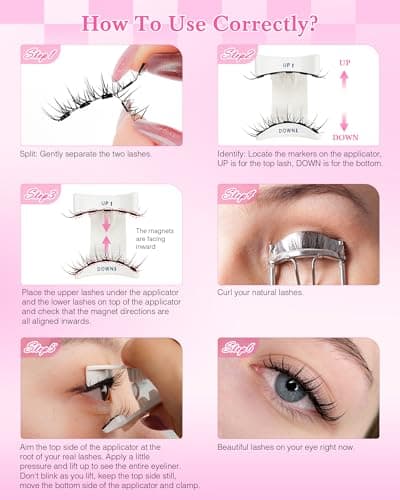 Magnetic Eyelashes Lashes Magnet Natural - Manga Look 2 Pair 5 Magnets Kit with Applicator and Mirror Quick Wear No Glue for Sensitive Eyes by EMEDA(Natural Look) - Thumbnail 5