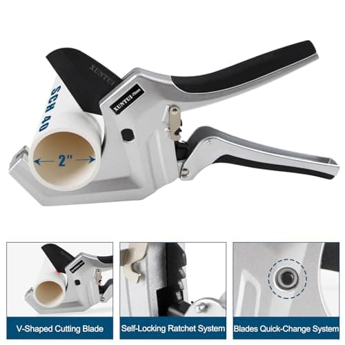 Professional PVC Pipe Cutter 2.5 inch (75mm) Capacity, Heavy Duty Silver Ratchet Tubing Cutter for 2-1/2" Schedule 40 80 PVC, PEX & ABS, One-Handed Cutting Tool for Pool & Sprinkler Repair - Thumbnail 3