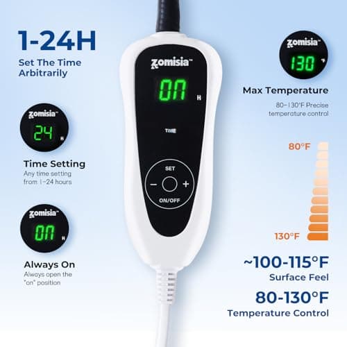 ZOMISIA Large Dog Heating Pad 35x24 Inch - 11 Adjustable Temperature and 25 Timer Options, Heated Dog Bed Indoor Waterproof with Chew-Resistant Cord for Large Dogs - Thumbnail 2