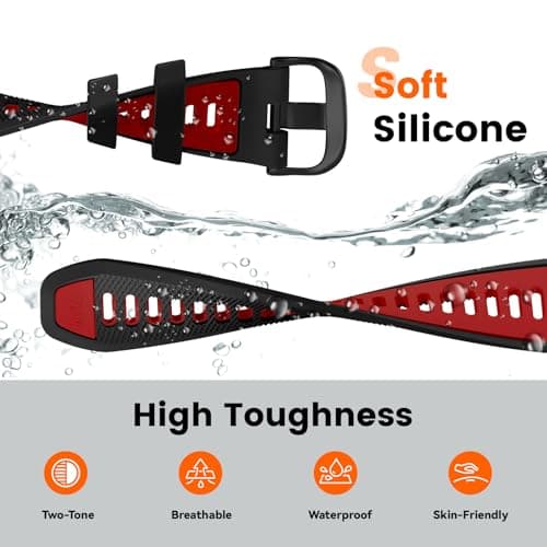 Velocarer Watch Band for Garmin Forerunner 265/Forerunner 255/Vivoactive 4/Venu 3/Venu 2, 22mm Quick Release Silicone Sport Bands, Black & Red - Thumbnail 3