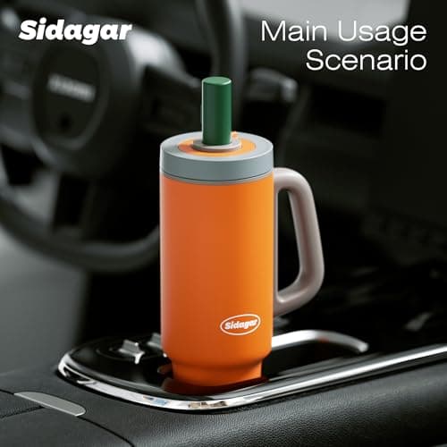 Sidagar Tumbler with Handle,36 oz Ceramic Lined Travel Mug Water Bottle with Straw,Vacuum Insulated Stainless Steel Cup with Lid,Fits Cup Holder, Leak Resistant Press-in Lid,Orange - Thumbnail 6