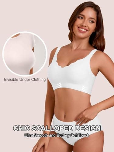 COCOMARTS Jelly Bras for Women No Underwire Seamless Push Up Scalloped Tshirt Bralettes Comfortable Wireless Everyday Bra White Small - Thumbnail 2