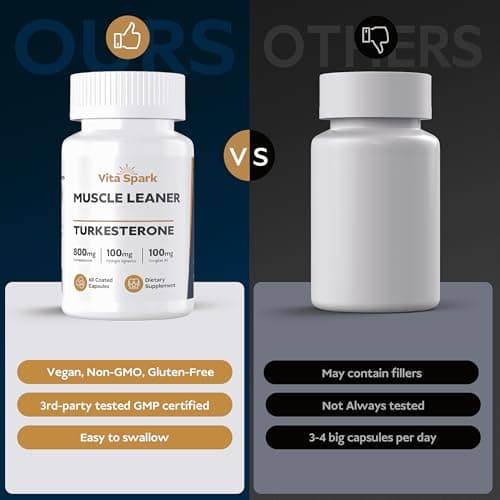 Vita Spark Turkesterone Muscle Leaner - 20:1 Extract 16,000mg with Tongkat Ali & Fadogia Agrestis, High Potency Men's Supplement for Performance, Energy, Vitality, Stamina & Strength |120 Capsules - Thumbnail 6